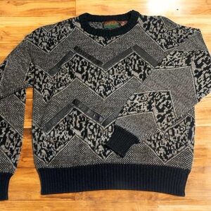 Vintage Oakton Limited black‎ and grey wool sweater #winterknits size L Men